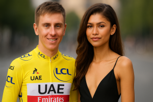 Tadej Pogačar en maillot jaune aux côtés de Zendaya, imaginés comme le couple glamour du Tour de France 2025