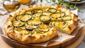 Tarte salée à la courgette et ricotta sur pâte brisée, cuite au four